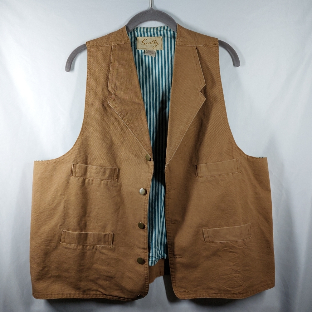 Scully Rangewear Canvas Vest Frontier Western Collared Brown Men's XL Lined - Picture 3 of 9